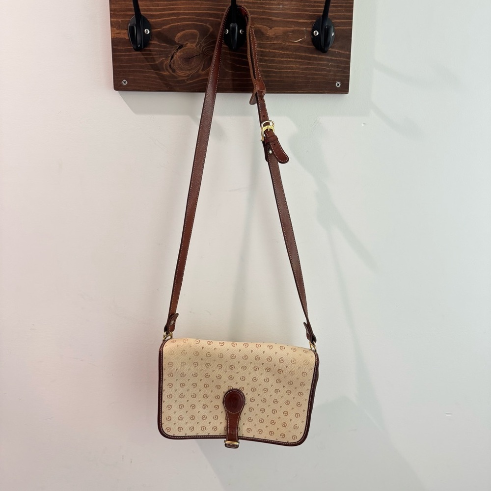 Vintage Pollini Italian Leather Logo Shoulder Bag Satchel Cream/Brown - Picture 2 of 14